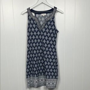 Magnolia Grace Womens Shift Dress S Navy White Embroidery Details Geo Print Soft